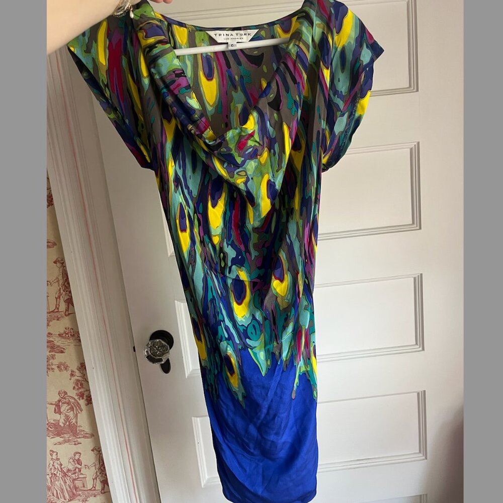Trina Turk Multicolor Patterned 100% Silk Shift Dress, Size 0